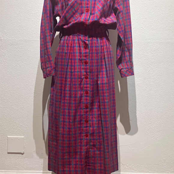 Liz Claiborne vintage Pink and Blue Plaid midi/Maxi dress - Picture 4 of 15